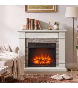 Chimenea Eléctrica Decorativa 1800W con Efecto de Llama de 3 Brillos Termostato Temporizador Mando a Distancia Natural