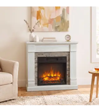 Chimenea Eléctrica Decorativa 1800W con Efecto de Llama de 3 Brillos Termostato Temporizador Mando a Distancia Natural