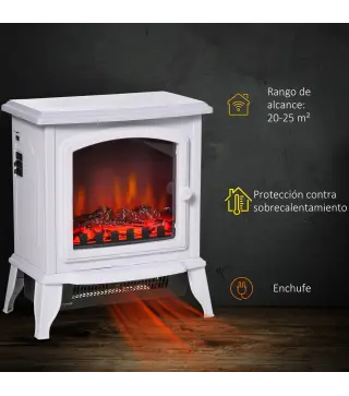 Chimenea decorativa con Termostato Ajustable y Protección Sobrecalentamiento para Salas 20-25 m² 36,5x24x45,5 cm Blanco