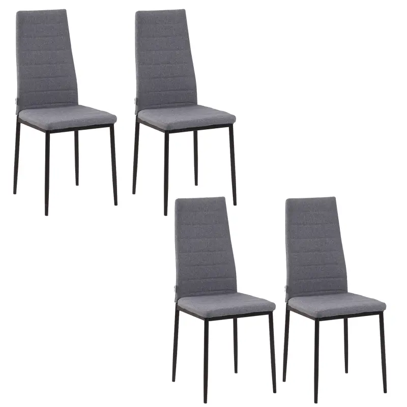 Pack de 4 Sillas de Cocina Modernas Tapizadas en Lino y Patas de Metal para Salón Carga 120 kg 41x50x97 cm Gris
