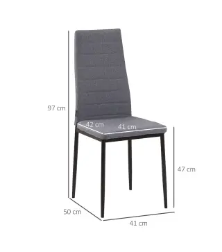 Pack de 4 Sillas de Cocina Modernas Tapizadas en Lino y Patas de Metal para Salón Carga 120 kg 41x50x97 cm Gris
