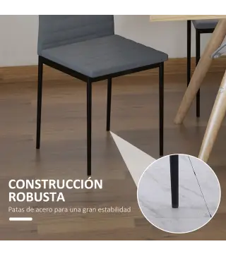 Pack de 4 Sillas de Cocina Modernas Tapizadas en Lino y Patas de Metal para Salón Carga 120 kg 41x50x97 cm Gris