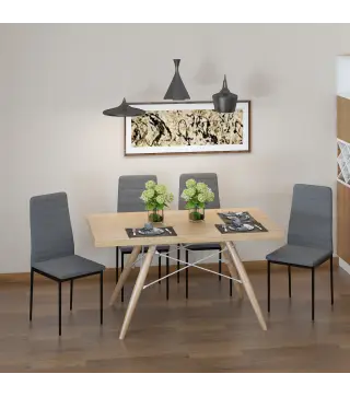 Pack de 4 Sillas de Cocina Modernas Tapizadas en Lino y Patas de Metal para Salón Carga 120 kg 41x50x97 cm Gris