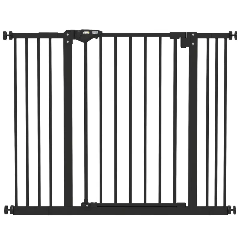 Barrera de Seguridad para Perros 74-100 cm con Extensiones Montaje a Presión y Doble Bloqueo Negro