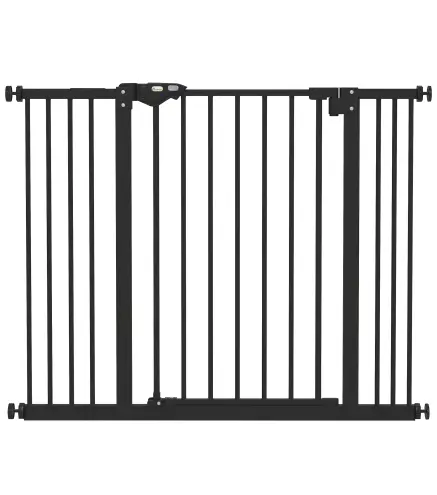 Barrera de Seguridad para Perros 74-100 cm con Extensiones Montaje a Presión y Doble Bloqueo Negro