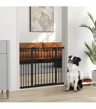 Barrera de Seguridad para Perros 74-100 cm con Extensiones Montaje a Presión y Doble Bloqueo Negro