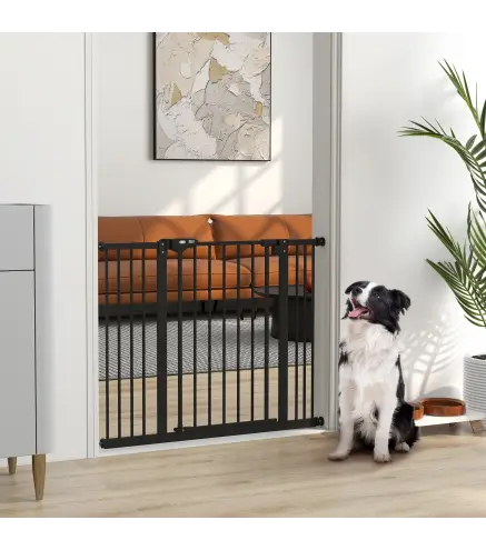 Barrera de Seguridad para Perros 74-100 cm con Extensiones Montaje a Presión y Doble Bloqueo Negro