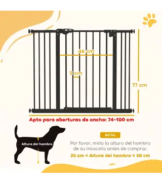 Barrera de Seguridad para Perros 74-100 cm con Extensiones Montaje a Presión y Doble Bloqueo Negro