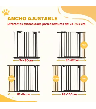 Barrera de Seguridad para Perros 74-100 cm con Extensiones Montaje a Presión y Doble Bloqueo Negro