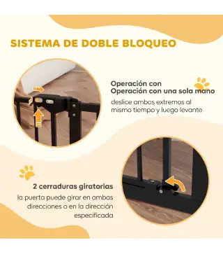 Barrera de Seguridad para Perros 74-100 cm con Extensiones Montaje a Presión y Doble Bloqueo Negro