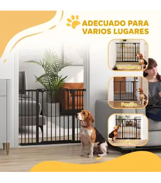 Barrera de Seguridad para Perros 74-100 cm con Extensiones Montaje a Presión y Doble Bloqueo Negro