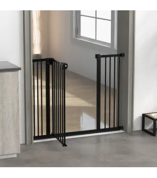 Barrera de Seguridad para Perros 74-100 cm con Extensiones Montaje a Presión y Doble Bloqueo Negro