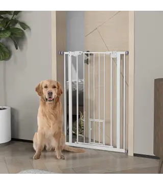 Barrera de seguridad para mascotas de 104 cm con puerta de cierre automático sistema de doble bloqueo sin perforación