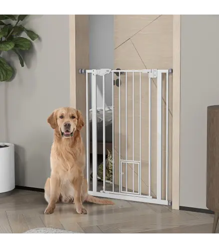 Barrera de seguridad para mascotas de 104 cm con puerta de cierre automático sistema de doble bloqueo sin perforación