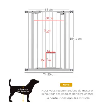 Barrera de seguridad para mascotas de 104 cm con puerta de cierre automático sistema de doble bloqueo sin perforación