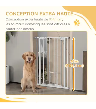 Barrera de seguridad para mascotas de 104 cm con puerta de cierre automático sistema de doble bloqueo sin perforación
