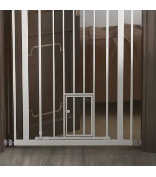 Barrera de seguridad para mascotas de 104 cm con puerta de cierre automático sistema de doble bloqueo sin perforación