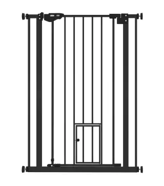 Barrera de Seguridad Ajustable con Puerta Pequeña Cierre Automático y Sistema de Doble Bloqueo 74-80x104,1 cm Negro