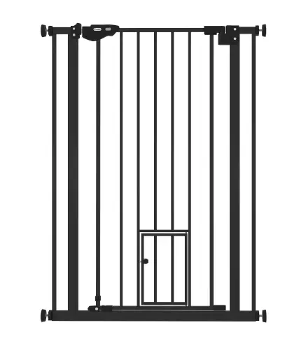 Barrera de Seguridad Ajustable con Puerta Pequeña Cierre Automático y Sistema de Doble Bloqueo 74-80x104,1 cm Negro
