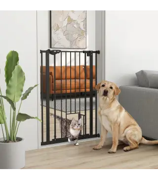 Barrera de Seguridad Ajustable con Puerta Pequeña Cierre Automático y Sistema de Doble Bloqueo 74-80x104,1 cm Negro