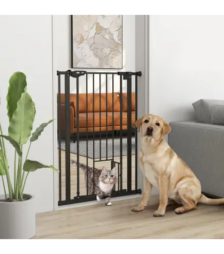 Barrera de Seguridad Ajustable con Puerta Pequeña Cierre Automático y Sistema de Doble Bloqueo 74-80x104,1 cm Negro