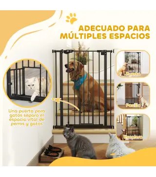 Barrera de Seguridad Ajustable con Puerta Pequeña Cierre Automático y Sistema de Doble Bloqueo 74-80x104,1 cm Negro