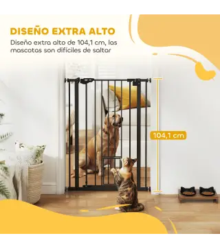 Barrera de Seguridad Ajustable con Puerta Pequeña Cierre Automático y Sistema de Doble Bloqueo 74-80x104,1 cm Negro