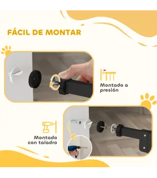 Barrera de Seguridad Ajustable con Puerta Pequeña Cierre Automático y Sistema de Doble Bloqueo 74-80x104,1 cm Negro