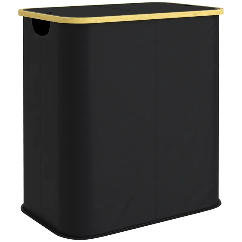 Cesto de Ropa Sucia Plegable con Tapa 80 L de Tela no Tejida 2 Compartimentos Asas 54x34x58,5 cm Negro Cesto de Ropa Sucia Plegable con Tapa 80 L de Tela no Tejida 2 Compartimentos Asas 54x34x58,5 cm Negro