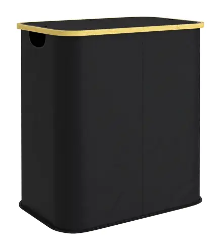 Cesto de Ropa Sucia Plegable con Tapa 80 L de Tela no Tejida 2 Compartimentos Asas 54x34x58,5 cm Negro