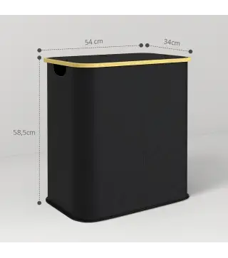 Cesto de Ropa Sucia Plegable con Tapa 80 L de Tela no Tejida 2 Compartimentos Asas 54x34x58,5 cm Negro