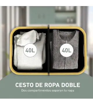 Cesto de Ropa Sucia Plegable con Tapa 80 L de Tela no Tejida 2 Compartimentos Asas 54x34x58,5 cm Negro