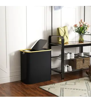 Cesto de Ropa Sucia Plegable con Tapa 80 L de Tela no Tejida 2 Compartimentos Asas 54x34x58,5 cm Negro