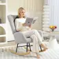 Silla Mecedora Tapizado de Terciopelo Teddy con Reposabrazos Acolchado Grueso Patas de Madera Gris Claro