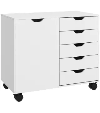 Cajonera de Oficina con 5 Cajones Ruedas Estante Ajustable Soporte para Impresora 78x40x66,5 cm Blanco