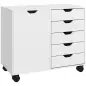 Cajonera de Oficina con 5 Cajones Ruedas Estante Ajustable Soporte para Impresora 78x40x66,5 cm Blanco