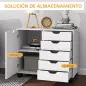 Cajonera de Oficina con 5 Cajones Ruedas Estante Ajustable Soporte para Impresora 78x40x66,5 cm Blanco