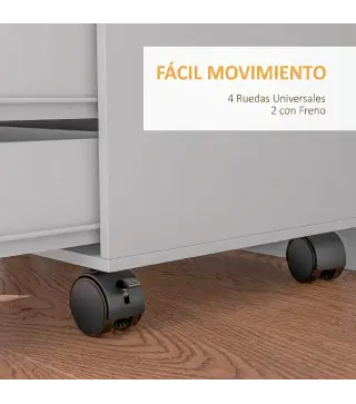 Cajonera de Oficina con 5 Cajones Ruedas Estante Ajustable Soporte para Impresora 78x40x66,5 cm Blanco