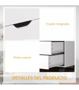 Cajonera de Oficina con 5 Cajones Ruedas Estante Ajustable Soporte para Impresora 78x40x66,5 cm Blanco