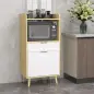 Mueble Microondas Estilo Escandinavo con Armario Cajón y Estante Ajustable 58x40x118 cm Natural y Blanco Mueble Microondas Estilo Escandinavo con Armario Cajón y Estante Ajustable 58x40x118 cm Natural y Blanco