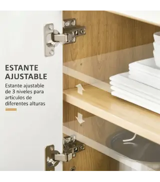 Mueble Microondas Estilo Escandinavo con Armario Cajón y Estante Ajustable 58x40x118 cm Natural y Blanco