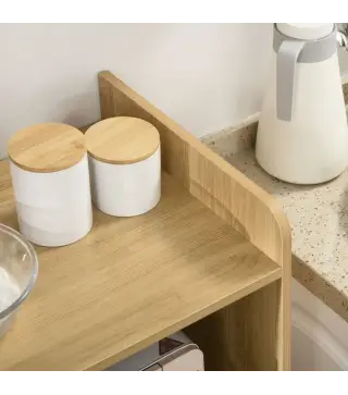 Mueble Microondas Estilo Escandinavo con Armario Cajón y Estante Ajustable 58x40x118 cm Natural y Blanco