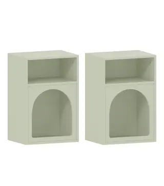 Mesilla de Noche Estrecha con 2 Compartimentos Abiertos Diseño en Forma de Arco 40x30x60 cm Verde Claro