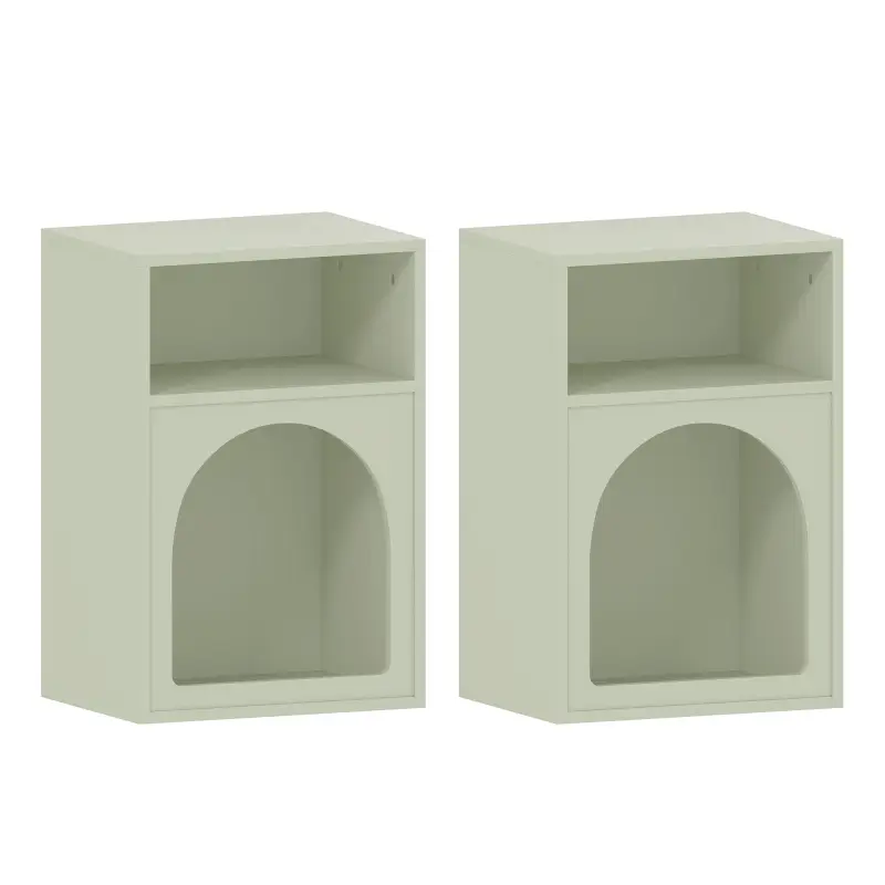Mesilla de Noche Estrecha con 2 Compartimentos Abiertos Diseño en Forma de Arco 40x30x60 cm Verde Claro Mesilla de Noche Estrecha con 2 Compartimentos Abiertos Diseño en Forma de Arco 40x30x60 cm Verde Claro