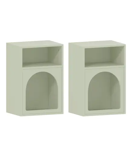 Mesilla de Noche Estrecha con 2 Compartimentos Abiertos Diseño en Forma de Arco 40x30x60 cm Verde Claro