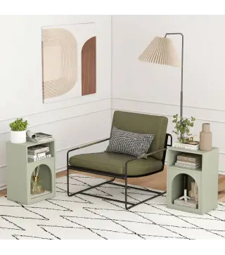 Mesilla de Noche Estrecha con 2 Compartimentos Abiertos Diseño en Forma de Arco 40x30x60 cm Verde Claro