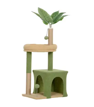 Árbol Rascador para Gatos 98 cm con Hojas Artificiales Cueva Cama Postes Rascadores 2 Bolas Cubierto Terciopelo Verde