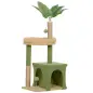 Árbol Rascador para Gatos 98 cm con Hojas Artificiales Cueva Cama Postes Rascadores 2 Bolas Cubierto Terciopelo Verde