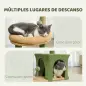 Árbol Rascador para Gatos 98 cm con Hojas Artificiales Cueva Cama Postes Rascadores 2 Bolas Cubierto Terciopelo Verde