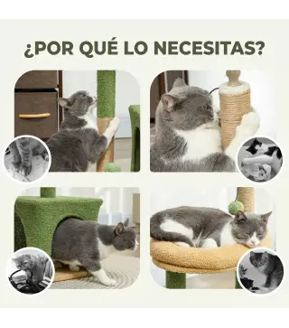 Árbol Rascador para Gatos 98 cm con Hojas Artificiales Cueva Cama Postes Rascadores 2 Bolas Cubierto Terciopelo Verde